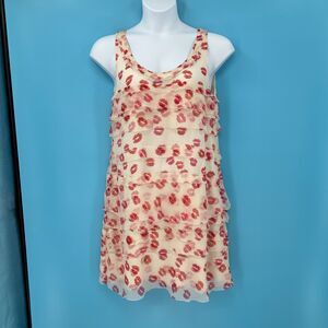 DKNY Dress 14‎ Tiered Lipstick Print Mini Whimsical Flirty Fairy Vacation Beach